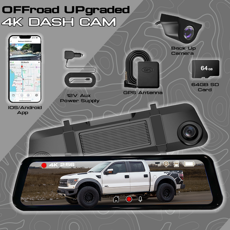 12-inch Offroad Up 4K Smart Rearview Mirror Dash Camera System