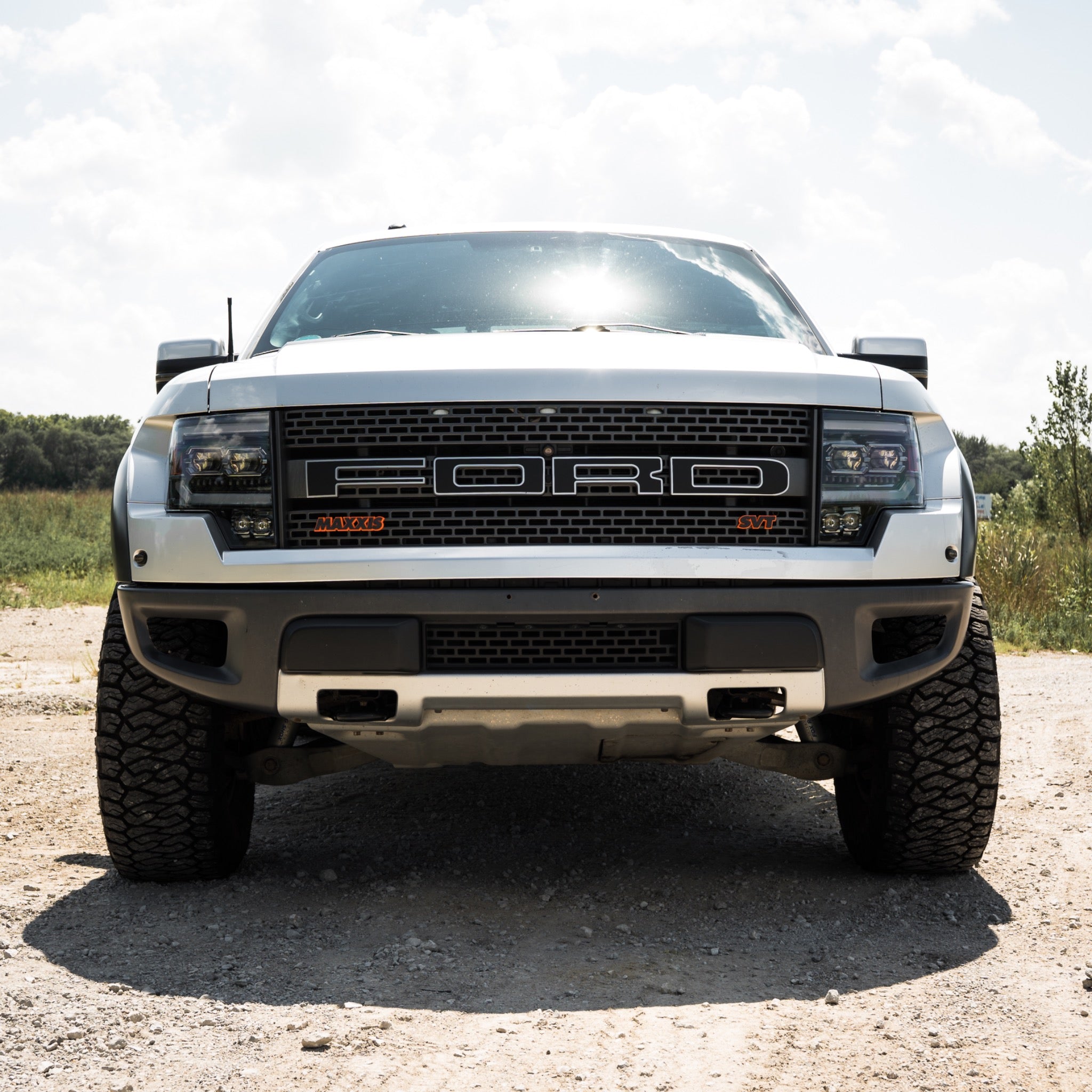 FORD Grille Letter Decals — Matte Black w/ Silver Grey Outline